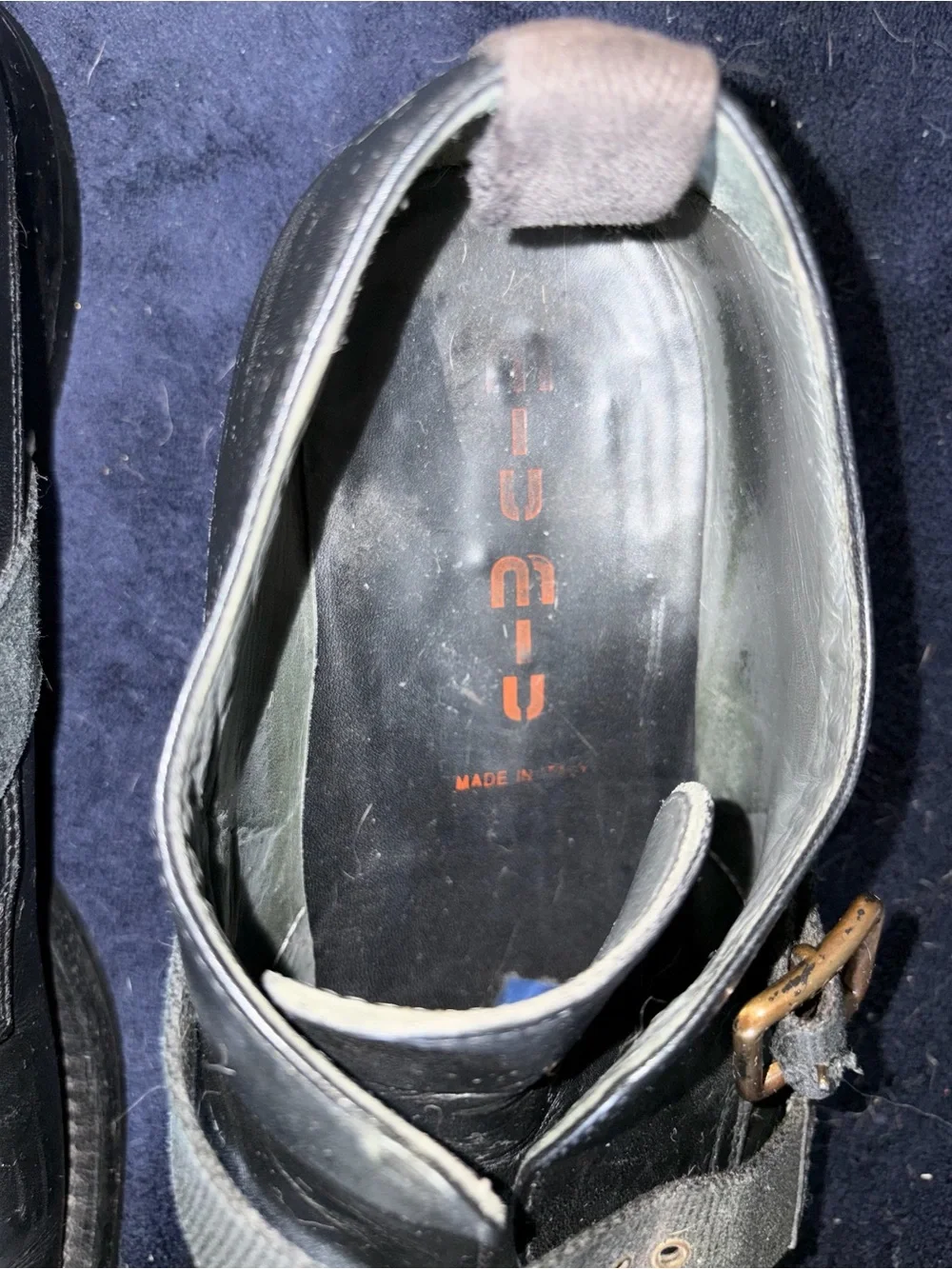 Miu Miu Black Leather Strap Loafers